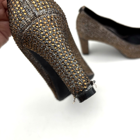 Michael Kors ABBI FLEX Bronze Glitter Rhinestone Block Pump Heels Women's 10M - Picture 12 of 16